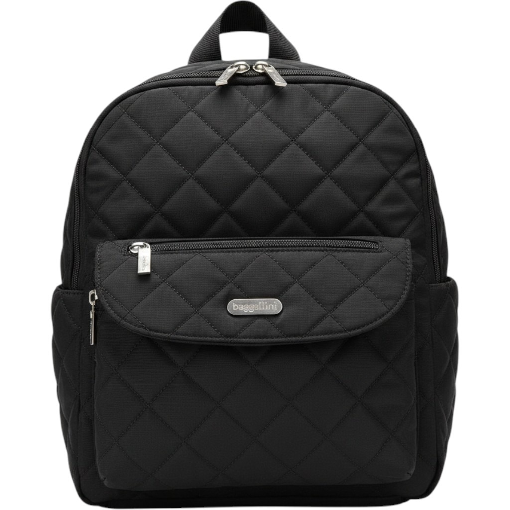 Baggallini Quilted Nylon Backpack Black Travel Bag With Matching Wristlet Pouch